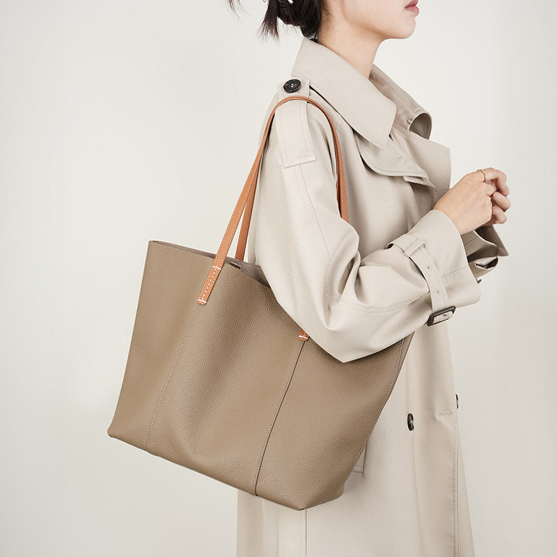 Tote Bag First Layer Cowhide Handmade Tote Bag Women's Portable Shoulder Bag
