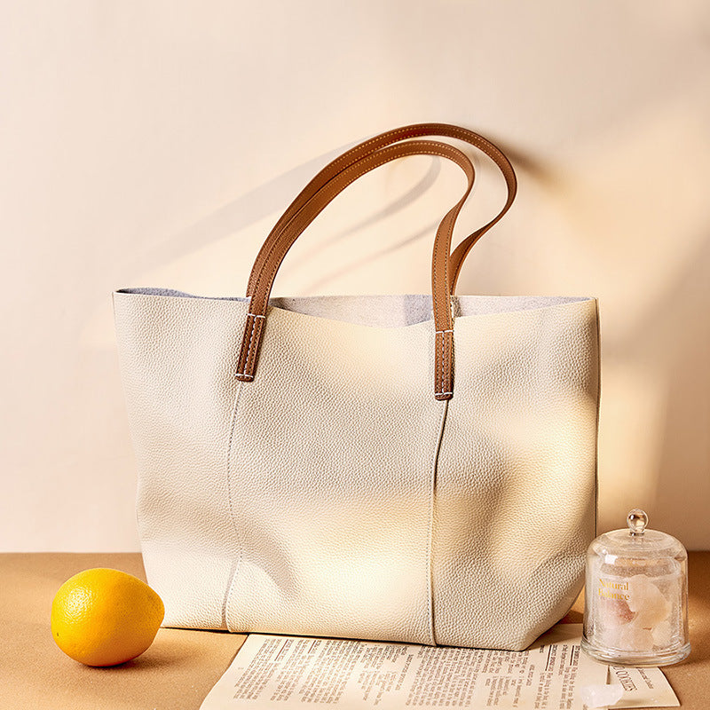 Tote Bag First Layer Cowhide Handmade Tote Bag Women's Portable Shoulder Bag