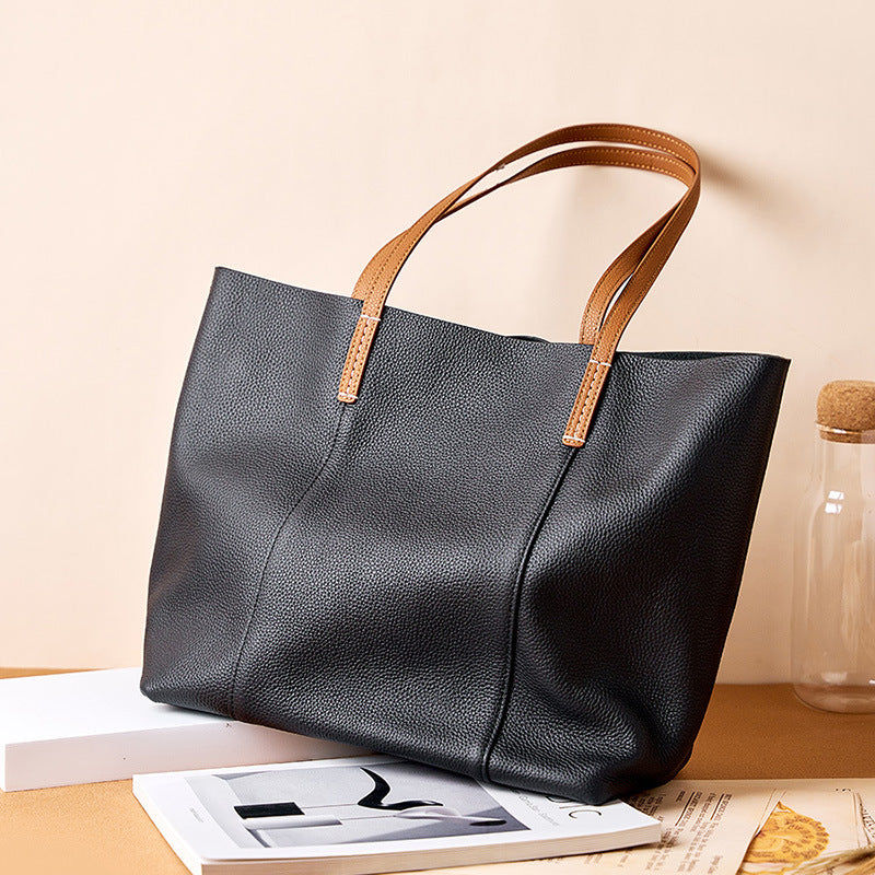 Tote Bag First Layer Cowhide Handmade Tote Bag Women's Portable Shoulder Bag