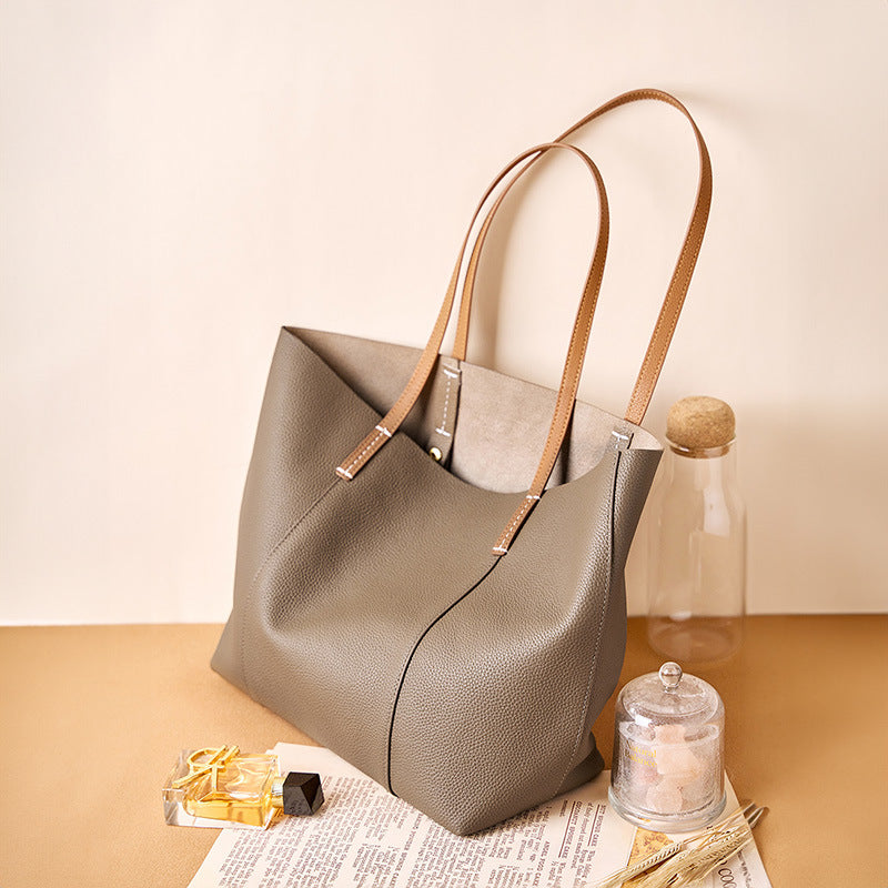 Tote Bag First Layer Cowhide Handmade Tote Bag Women's Portable Shoulder Bag