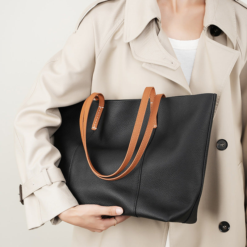 Tote Bag First Layer Cowhide Handmade Tote Bag Women's Portable Shoulder Bag